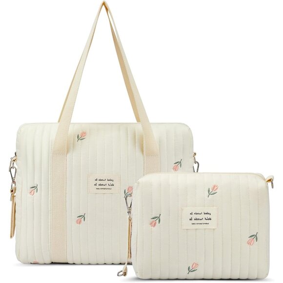 Versatile 2-Pc Diaper Bag Tote - Lightweight Cotton with Ample Storage Options - Picture 1 of 6